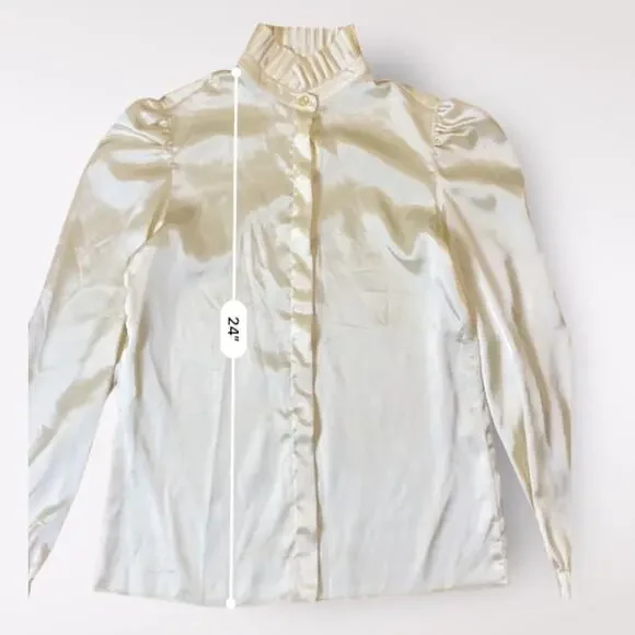 St. John Vintage 80’s‎ Cream Satin Blouse Pleated Collar Size 6
